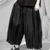Art Black Wrinkled Elastic Waist Wide Leg Pants Summer LY9300 -Ada Fashion Art Black Wrinkled Elastic Waist Wide Leg Pants Summer1