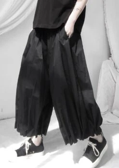 Art Black Wrinkled Elastic Waist Wide Leg Pants Summer LY9300 -Ada Fashion Art Black Wrinkled Elastic Waist Wide Leg Pants Summer4