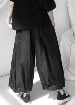 Art Black Wrinkled Elastic Waist Wide Leg Pants Summer LY9300 -Ada Fashion Art Black Wrinkled Elastic Waist Wide Leg Pants Summer5