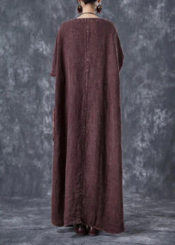 Art Brick Red Oversized Patchwork Applique Linen Ankle Dress Batwing Sleeve LY8092 -Ada Fashion Art Brick Red Oversized Patchwork Applique Linen Ankle Dress Batwing Sleeve Ada Fashion 146084461