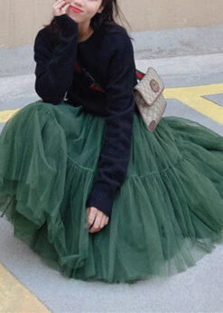 Art Dull Green Exra Large Hem Tulle Holiday Skirts Summer LY9430 -Ada Fashion Art Dull Green Exra Large Hem Tulle Holiday Skirts Summer5