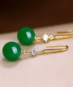 Art Green 14K Gold Agate Zircon Drop Earrings TW1055 -Ada Fashion Art Green 14K Gold Agate Zircon Drop Earrings3