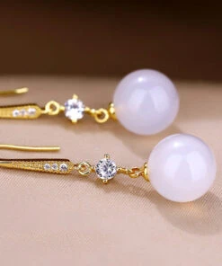 Art Green 14K Gold Agate Zircon Drop Earrings TW1055 -Ada Fashion Art Green 14K Gold Agate Zircon Drop Earrings4