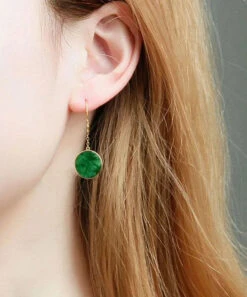 Art Green 18K Gold Jadeite Drop Earrings LY9025