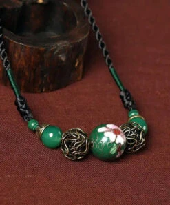 Art Green Agate Malachite Cloisonne Gratuated Bead Necklace ML0342 -Ada Fashion Art Green Agate Malachite Cloisonne Gratuated Bead Necklace Ada Fashion 161833447