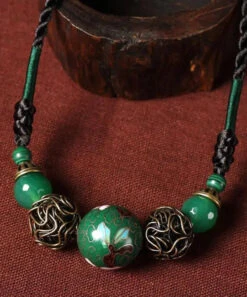 Art Green Agate Malachite Cloisonne Gratuated Bead Necklace ML0342 -Ada Fashion Art Green Agate Malachite Cloisonne Gratuated Bead Necklace Ada Fashion 161833547