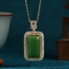 Art Green Copper Overgild Jade Zircon Pendant Necklace KX1057 -Ada Fashion Art Green Copper Overgild Jade Zircon Pendant Necklace1