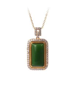 Art Green Copper Overgild Jade Zircon Pendant Necklace KX1057 -Ada Fashion Art Green Copper Overgild Jade Zircon Pendant Necklace5