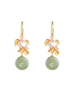 Art Green Sterling Silver Inlaid Jade Pearl Leaf Drop Earrings LY2308 -Ada Fashion Art Green Sterling Silver Inlaid Jade Pearl Leaf Drop Earrings5