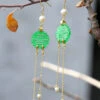 Art Green Sterling Silver Overgild Dry Green Pearl Jade Drop Earrings TW1037 -Ada Fashion Art Green Sterling Silver Overgild Dry Green Pearl Jade Drop Earrings1
