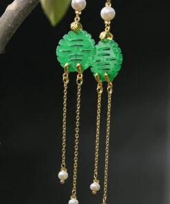 Art Green Sterling Silver Overgild Dry Green Pearl Jade Drop Earrings TW1037 -Ada Fashion Art Green Sterling Silver Overgild Dry Green Pearl Jade Drop Earrings3