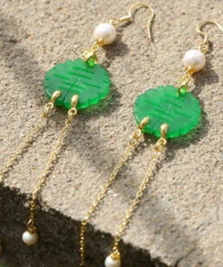 Art Green Sterling Silver Overgild Dry Green Pearl Jade Drop Earrings TW1037 -Ada Fashion Art Green Sterling Silver Overgild Dry Green Pearl Jade Drop Earrings4