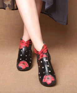 Art Hollow Out Cowhide Leather Boots Splicing Oriental Boots LY0245 -Ada Fashion Art Hollow Out Cowhide Leather Boots Splicing Oriental Boots3