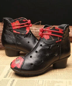 Art Hollow Out Cowhide Leather Boots Splicing Oriental Boots LY0245 -Ada Fashion Art Hollow Out Cowhide Leather Boots Splicing Oriental Boots4