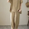 Art Khaki O-Neck Print Top And Lantern Pants Two Pieces Set Summer LY2991 -Ada Fashion Art Khaki O Neck Print Top And Lantern Pants Two Pieces Set Summer1
