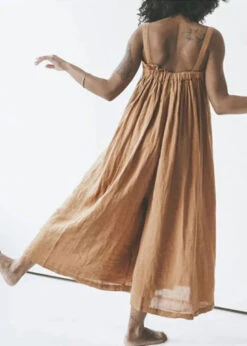 Art Khaki Slash Neck Button Solid Linen Jumpsuit Summer LY1965 -Ada Fashion Art Khaki Slash Neck Button Solid Linen Jumpsuit Summer5