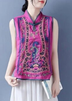 Ada Fashion -Ada Fashion Art Light Blue Stand Collar Embroidered Floral Waistcoat Summer2
