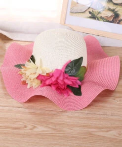 Art Orange Floral Straw Woven Floppy Sun Hat LY526 -Ada Fashion Art Orange Floral Straw Woven Floppy Sun Hat3