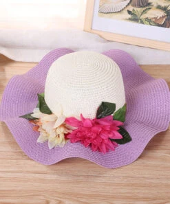 Art Orange Floral Straw Woven Floppy Sun Hat LY526 -Ada Fashion Art Orange Floral Straw Woven Floppy Sun Hat4