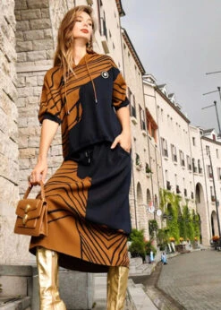 Print Wool Knit Hooded Top And Skirts Two Pieces Set -Ada Fashion Art Orange Print Wool Knit Hooded Top And Skirts Two Pieces Set Fall Ada Fashion 177536563