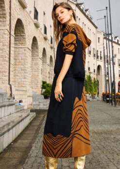 Print Wool Knit Hooded Top And Skirts Two Pieces Set -Ada Fashion Art Orange Print Wool Knit Hooded Top And Skirts Two Pieces Set Fall Ada Fashion 177536783