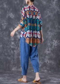 Art Print Oversized Rivet Cotton Shirts And Denim Pants Two Pieces Set Summer TD1034 -Ada Fashion Art Print Oversized Rivet Cotton Shirts And Denim Pants Two Pieces Set Summer4