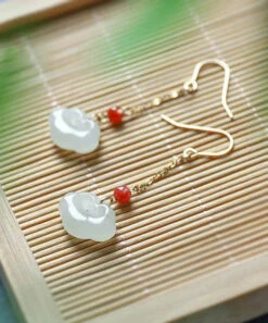 White 18K Gold Jade Ruyi Agate Drop Earrings -Ada Fashion Art White 18K Gold Jade Ruyi Agate Drop Earrings Ada Fashion 177867351