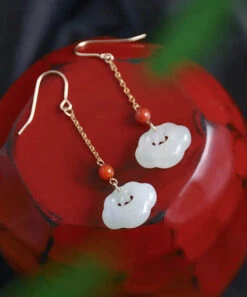 White 18K Gold Jade Ruyi Agate Drop Earrings -Ada Fashion Art White 18K Gold Jade Ruyi Agate Drop Earrings Ada Fashion 177867423