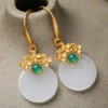 Art White Sterling Silver Overgild Inlaid Jade Floral Drop Earrings LY8525 -Ada Fashion Art White Sterling Silver Overgild Inlaid Jade Floral Drop Earrings Ada Fashion 150893339