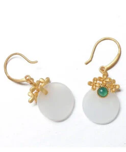 Art White Sterling Silver Overgild Inlaid Jade Floral Drop Earrings LY8525 -Ada Fashion Art White Sterling Silver Overgild Inlaid Jade Floral Drop Earrings Ada Fashion 150893752