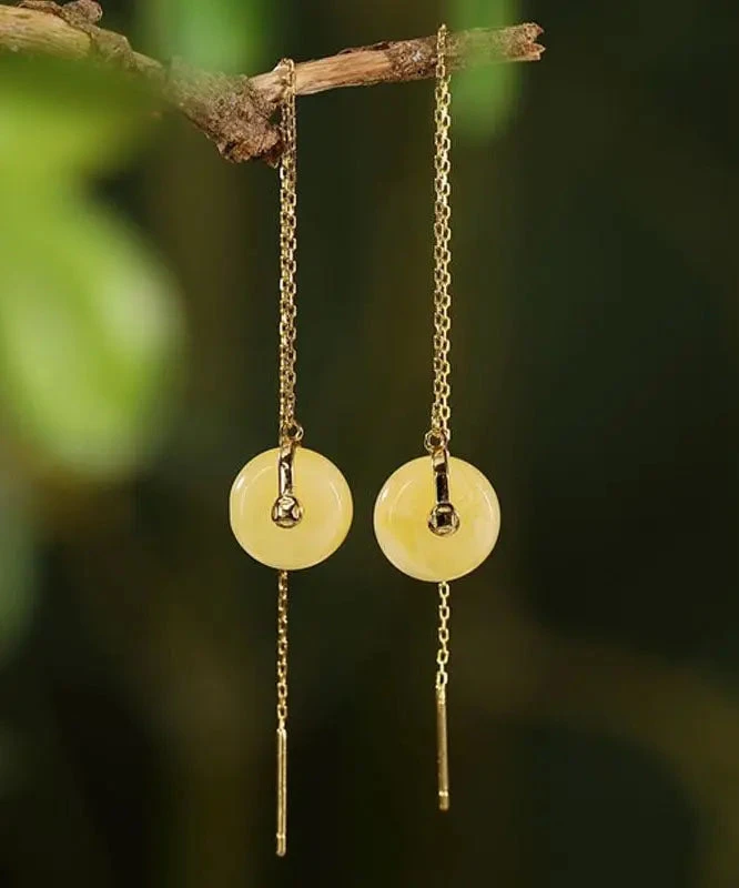 Art Yellow Sterling Silver Overgild Beeswax Amber Drop Earrings LY8536 3 Art Yellow Sterling Silver Overgild Beeswax Amber Drop Earrings LY8536