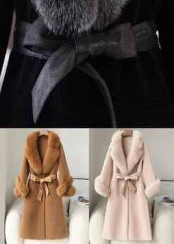 Beautiful Black Fox Collar Tie Waist Woolen Long Coat Winter ML1189 -Ada Fashion Beautiful Black Fox Collar Tie Waist Woolen Long Coat Winter Ada Fashion 165059460