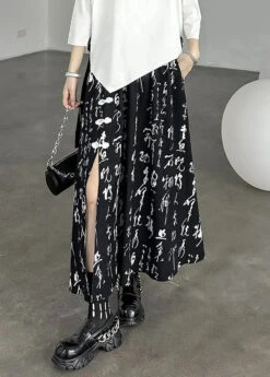 Beautiful Black Print Side Open Wrinkled Patchwork Cotton Skirts Summer LY9027 -Ada Fashion Beautiful Black Print Side Open Wrinkled Patchwork Cotton Skirts Summer Ada Fashion 153037576