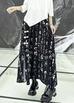 Beautiful Black Print Side Open Wrinkled Patchwork Cotton Skirts Summer LY9027 -Ada Fashion Beautiful Black Print Side Open Wrinkled Patchwork Cotton Skirts Summer Ada Fashion 153037635