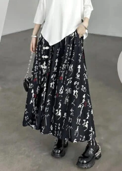 Beautiful Black Print Side Open Wrinkled Patchwork Cotton Skirts Summer LY9027 -Ada Fashion Beautiful Black Print Side Open Wrinkled Patchwork Cotton Skirts Summer Ada Fashion 153037712