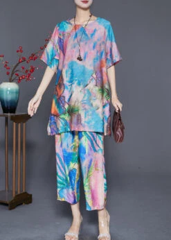 Beautiful Blue Butterfly Tie Dye Linen Silk Two Piece Set Outfits Summer LY6867 -Ada Fashion Beautiful Blue Butterfly Tie Dye Linen Silk Two Piece Set Outfits Summer3