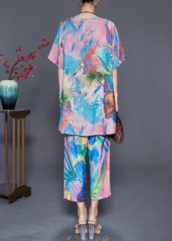 Beautiful Blue Butterfly Tie Dye Linen Silk Two Piece Set Outfits Summer LY6867 -Ada Fashion Beautiful Blue Butterfly Tie Dye Linen Silk Two Piece Set Outfits Summer4