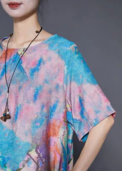 Beautiful Blue Butterfly Tie Dye Linen Silk Two Piece Set Outfits Summer LY6867 -Ada Fashion Beautiful Blue Butterfly Tie Dye Linen Silk Two Piece Set Outfits Summer5