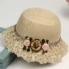 Beautiful Champagne Floral Lace Patchwork Linen Bucket Hat LY508