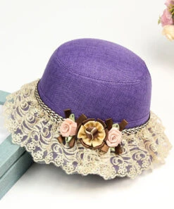 Beautiful Champagne Floral Lace Patchwork Linen Bucket Hat LY508 -Ada Fashion Beautiful Champagne Floral Lace Patchwork Linen Bucket Hat5