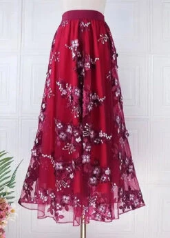 Beautiful Coffee Embroidered High Waist Tulle Skirts Spring HA1010 -Ada Fashion Beautiful Coffee Embroidered High Waist Tulle Skirts Spring HA1010 Ada Fashion 182937693