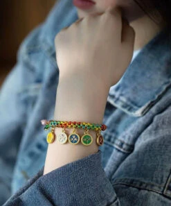 Beautiful Colorblock Sterling Silver Overgild Tassel Charm Bracelet KX1009 -Ada Fashion Beautiful Colorblock Sterling Silver Overgild Tassel Charm Bracelet4