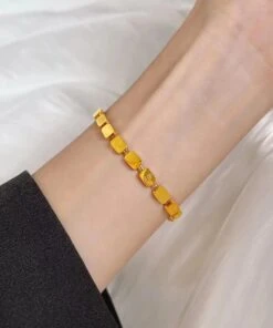 Beautiful Gold Stainless Steel Love Square Snake Bone Chain Bracelet ML0703 -Ada Fashion Beautiful Gold Stainless Steel Love Square Snake Bone Chain Bracelet Ada Fashion 162790014