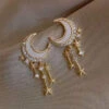 Beautiful Gold Sterling Silver Overgild Zircon Moon Star Drop Earrings GH1064 -Ada Fashion Beautiful Gold Sterling Silver Overgild Zircon Moon Star Drop Earrings1