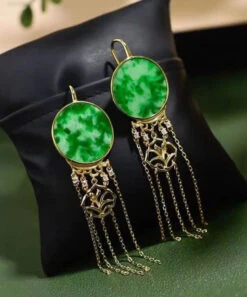 Beautiful Green Sterling Silver Tie Dye Round Tassel Jadeite Drop Earrings LY7822 -Ada Fashion Beautiful Green Sterling Silver Tie Dye Round Tassel Jadeite Drop Earrings3 872aadae 23dd 41ce a955 34ff8faf1aba