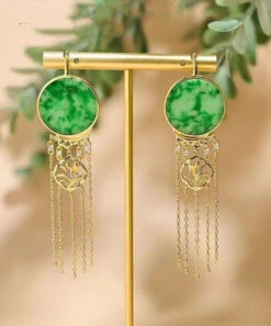 Beautiful Green Sterling Silver Tie Dye Round Tassel Jadeite Drop Earrings LY7822 -Ada Fashion Beautiful Green Sterling Silver Tie Dye Round Tassel Jadeite Drop Earrings5 3cd23927 204e 4c6c 8aef ebe811929b6d