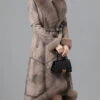 Beautiful Khaki Fox Collar Tie Waist Fuzzy Rabbit Leather And Fur Coats Winter LY9466