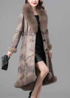 Beautiful Khaki Fox Collar Tie Waist Fuzzy Rabbit Leather And Fur Coats Winter LY9466 -Ada Fashion Beautiful Khaki Fox Collar Tie Waist Fuzzy Rabbit Leather And Fur Coats Winter3