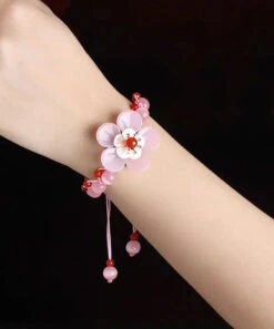 Beautiful Light Pink Coloured Glaze Shell Flower Cat's Eye Garnet Charm Bracelet ML0657 -Ada Fashion Beautiful Light Pink Coloured Glaze Shell Flower Cat s Eye Garnet Charm Bracelet Ada Fashion 162813425