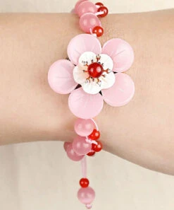 Beautiful Light Pink Coloured Glaze Shell Flower Cat's Eye Garnet Charm Bracelet ML0657 -Ada Fashion Beautiful Light Pink Coloured Glaze Shell Flower Cat s Eye Garnet Charm Bracelet Ada Fashion 162813518